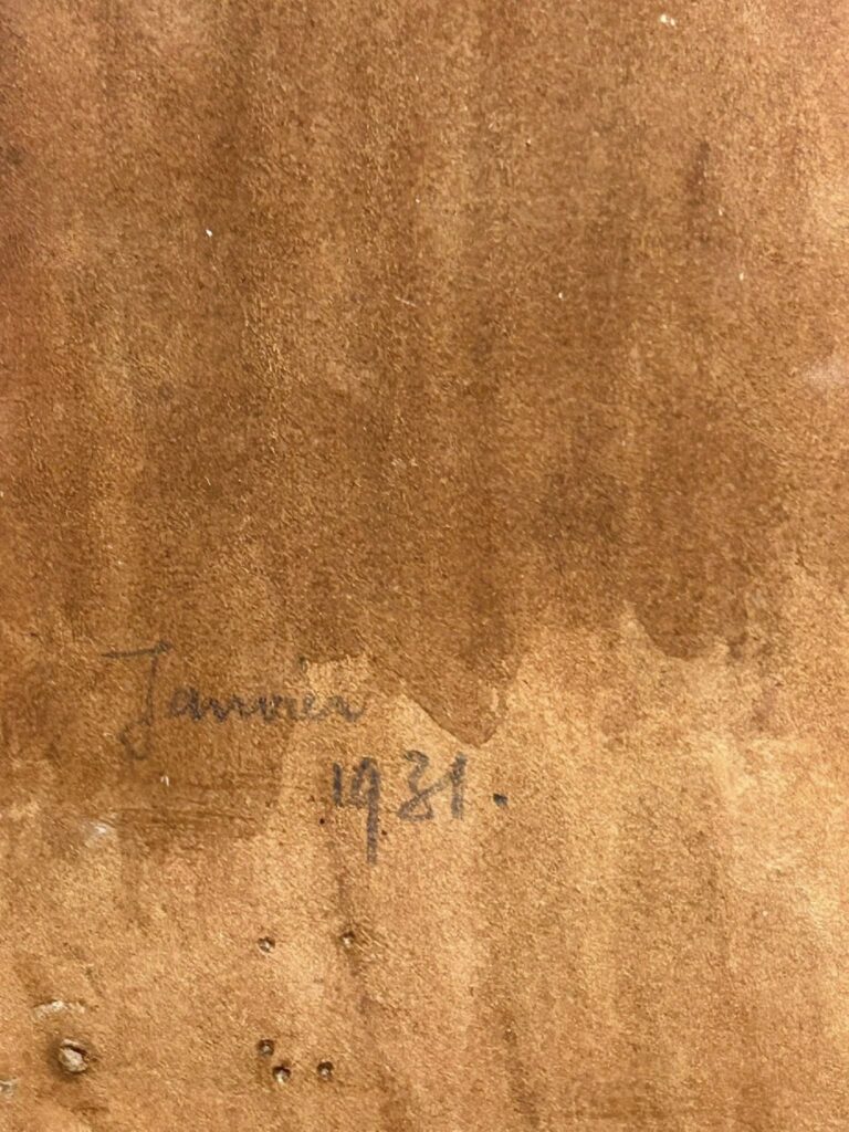 Chữ viết trên tranh phác thảo ghi là “Janvier 1931” (tháng Một 1931), có thể bị đọc nhầm là “Tardieu 1931”, nhưng chính là nét chữ của Nam Sơn.