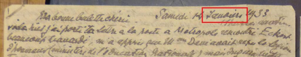 Chữ viết “Janvier” của Victor Tardieu trong thư gửi cho vợ.