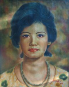 Chân dung mẹ tôi Ngô Kim-Khôi, sơn dầu trên lụa, 1982, 40x50cm
